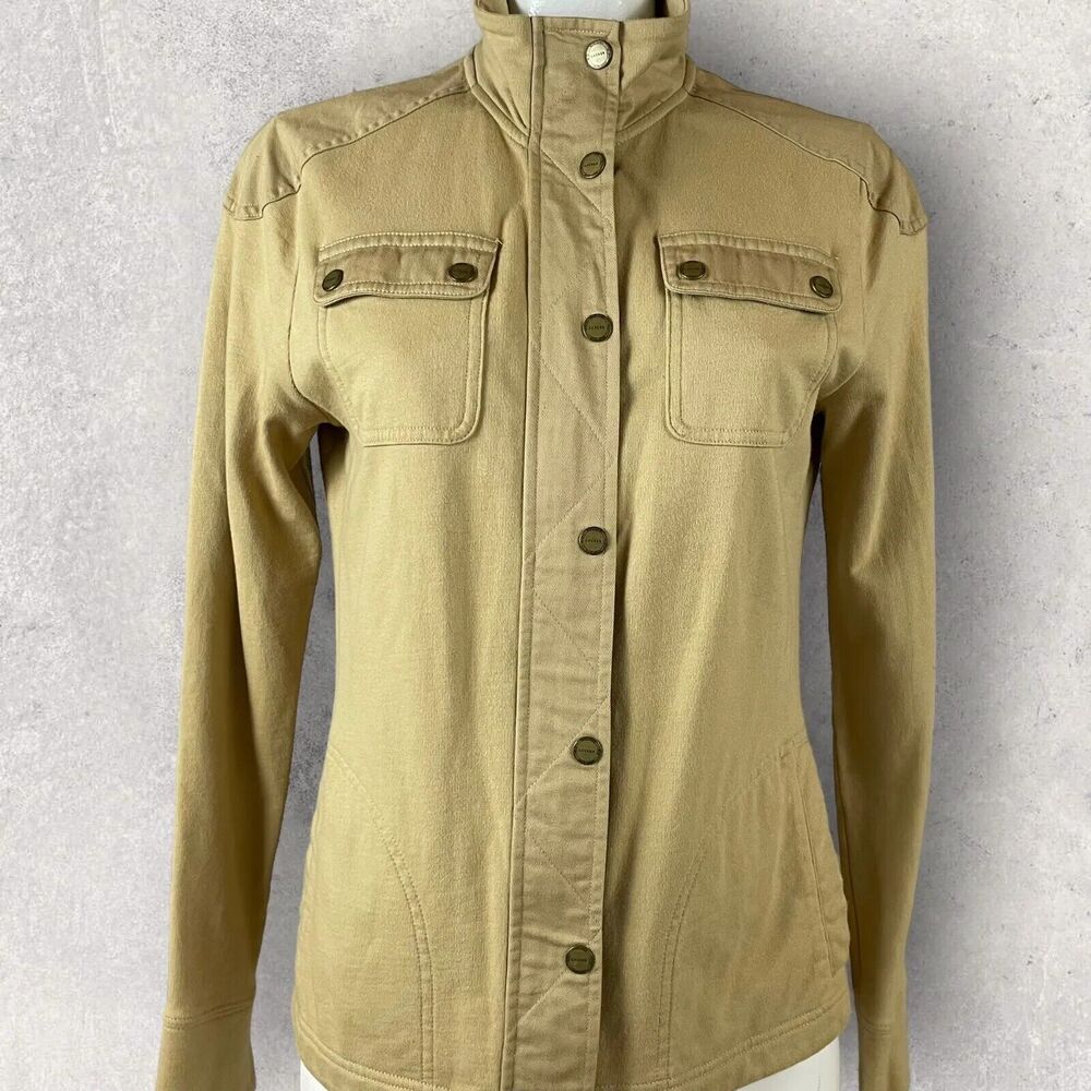 Ralph Lauren Khaki Gold Cotton Safari Jacket Coat Brass Snaps Zip 4 Pockets XL - Picture 6 of 10